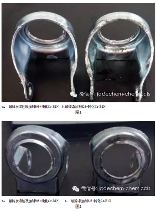 盐雾测试结束后，工件出现白锈面积对比